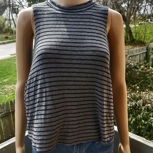 Mock Neck Striped Sleeveless Aline Tshirt
